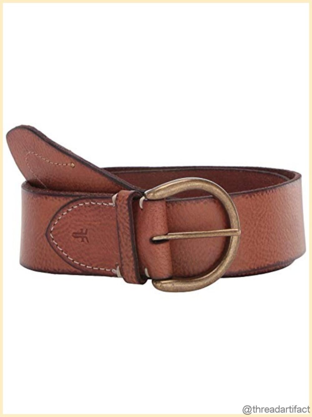40mm Leather Belt with Antique Brass Harness Buckle Stitch Detail